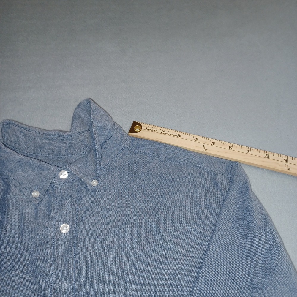 George Button Down Shirt Mens L Blue Classic Fit Short Sleeve Stretch Chambray - Picture 5 of 11